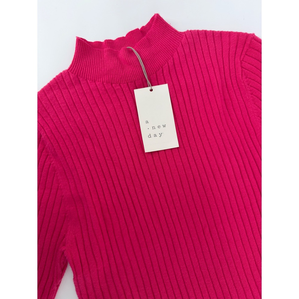 A New Day Pink Ribbed Mock Neck Short Sleeve Sweater Size M 018 13 8818